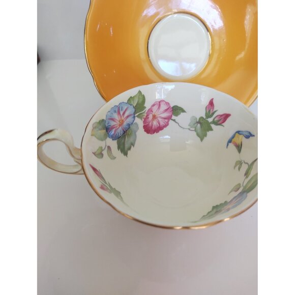 Vintage Aynsley Bone China Widemouth Teacup and Saucer Morning glory 1950's - Picture 3 of 11